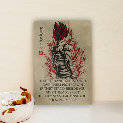 Vegito Super Saiyan God Dragon Ball Canvas Wall Art - Show No Mercy - Motivational Quote Print - Office Living Room Decor, Framed Ready to Hang - DR029