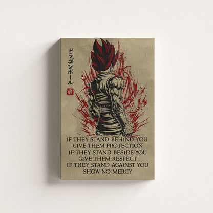 Vegito Super Saiyan God Dragon Ball Canvas Wall Art - Show No Mercy - Motivational Quote Print - Office Living Room Decor, Framed Ready to Hang - DR029