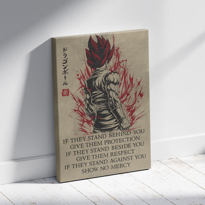 Vegito Super Saiyan God Dragon Ball Canvas Wall Art - Show No Mercy - Motivational Quote Print - Office Living Room Decor, Framed Ready to Hang - DR029