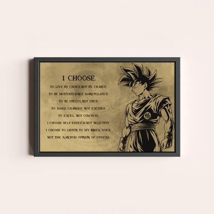 Dragon Ball Z Goku Canvas Wall Art -  DBZ Motivational Quote "I Choose" Print - Ready to Hang Home Office Decor - DR031