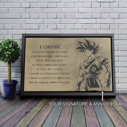 Dragon Ball Z Goku Canvas Wall Art -  DBZ Motivational Quote "I Choose" Print - Ready to Hang Home Office Decor - DR031