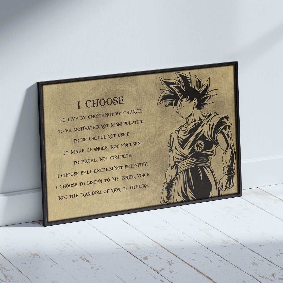 Dragon Ball Z Goku Canvas Wall Art -  DBZ Motivational Quote "I Choose" Print - Ready to Hang Home Office Decor - DR031