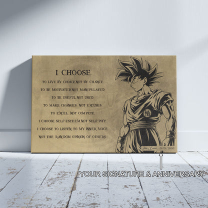 Dragon Ball Z Goku Canvas Wall Art -  DBZ Motivational Quote "I Choose" Print - Ready to Hang Home Office Decor - DR031