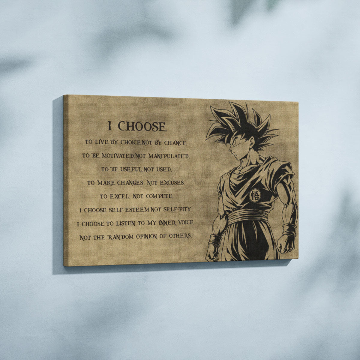 Dragon Ball Z Goku Canvas Wall Art -  DBZ Motivational Quote "I Choose" Print - Ready to Hang Home Office Decor - DR031