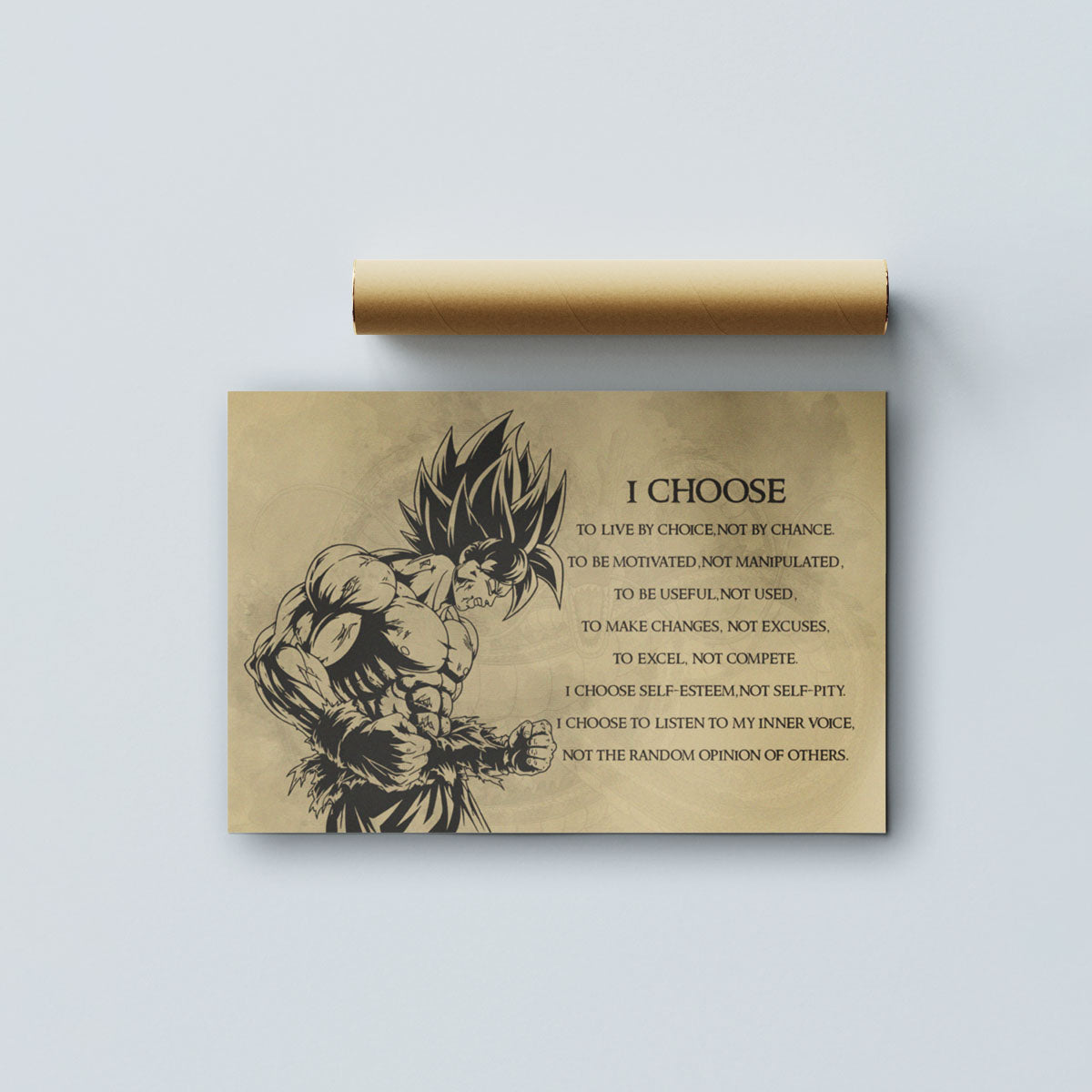 Dragon Ball Z Goku Super Saiyan Canvas Wall Art -  DBZ Motivational Quote "I Choose" Print - Ready to Hang Home Office Decor - DR033