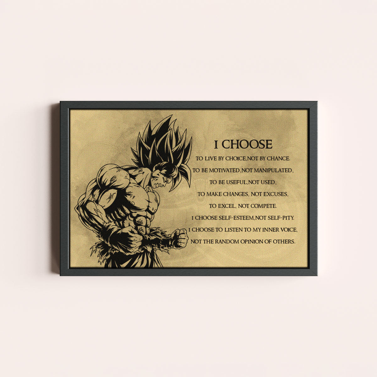 Dragon Ball Z Goku Super Saiyan Canvas Wall Art -  DBZ Motivational Quote "I Choose" Print - Ready to Hang Home Office Decor - DR033