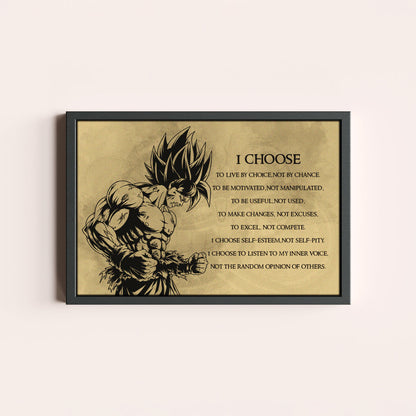 Dragon Ball Z Goku Super Saiyan Canvas Wall Art -  DBZ Motivational Quote "I Choose" Print - Ready to Hang Home Office Decor - DR033