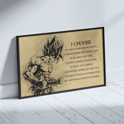 Dragon Ball Z Goku Super Saiyan Canvas Wall Art -  DBZ Motivational Quote "I Choose" Print - Ready to Hang Home Office Decor - DR033