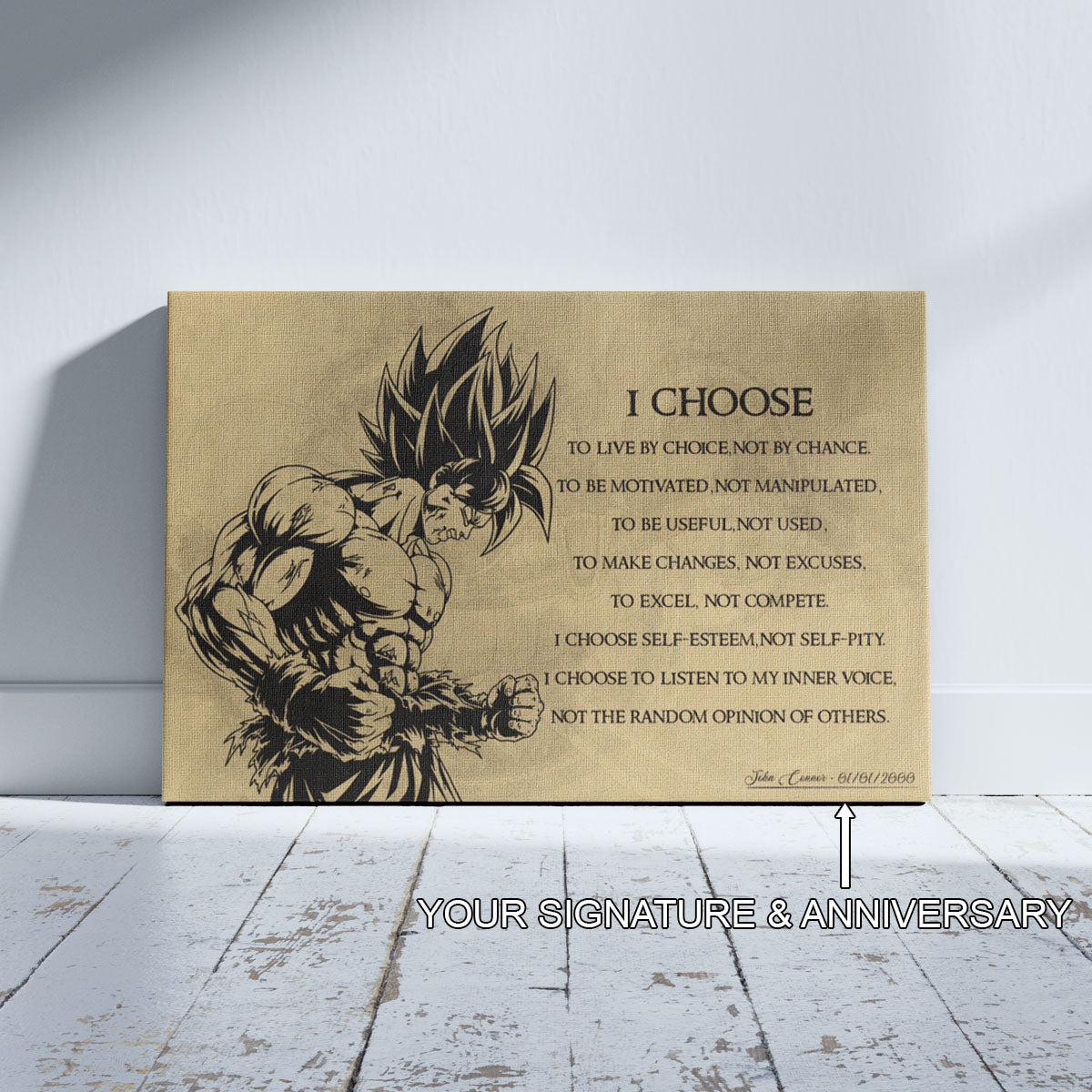 Dragon Ball Z Goku Super Saiyan Canvas Wall Art -  DBZ Motivational Quote "I Choose" Print - Ready to Hang Home Office Decor - DR033
