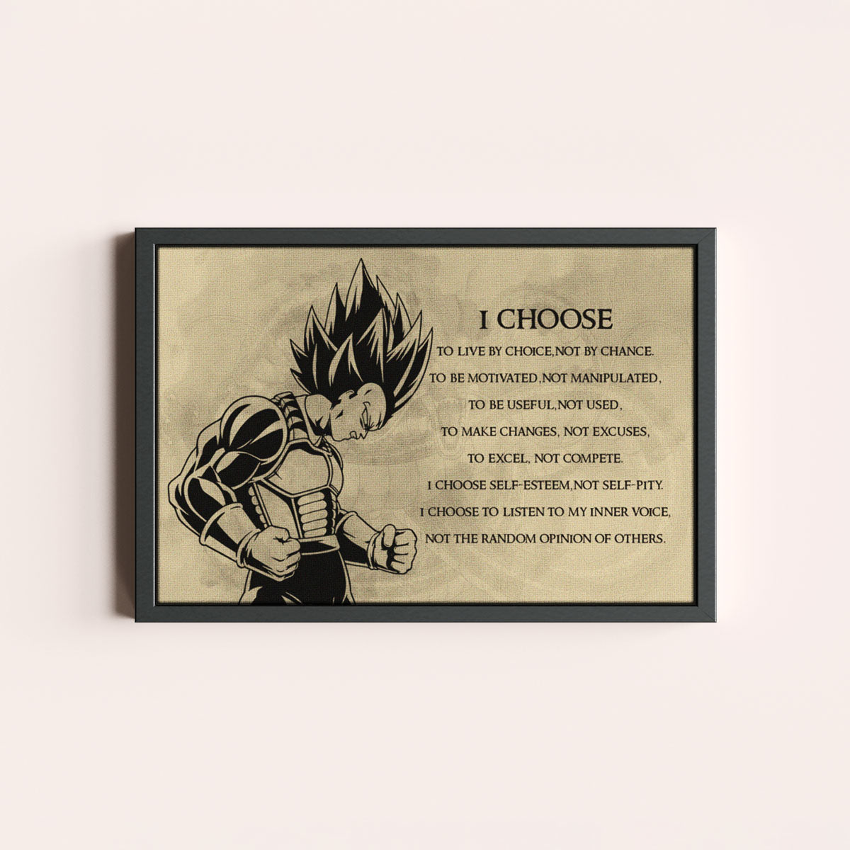 Dragon Ball Z Super Saiyan Vegeta Canvas Wall Art - I Choose - DBZ Motivational Quote Print - Ready to Hang Anime Decor for Boys Room, Man Cave - DR034