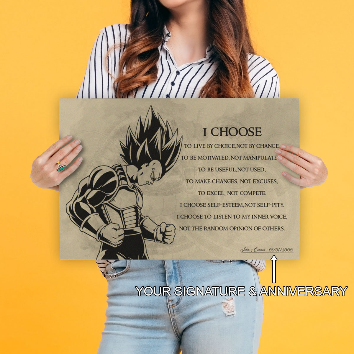 Dragon Ball Z Super Saiyan Vegeta Canvas Wall Art - I Choose - DBZ Motivational Quote Print - Ready to Hang Anime Decor for Boys Room, Man Cave - DR034
