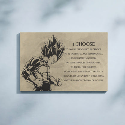 Dragon Ball Z Super Saiyan Vegeta Canvas Wall Art - I Choose - DBZ Motivational Quote Print - Ready to Hang Anime Decor for Boys Room, Man Cave - DR034