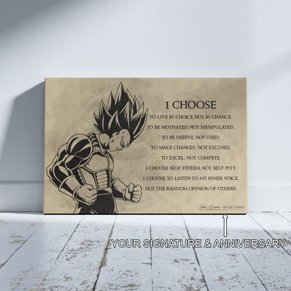 Dragon Ball Z Super Saiyan Vegeta Canvas Wall Art - I Choose - DBZ Motivational Quote Print - Ready to Hang Anime Decor for Boys Room, Man Cave - DR034