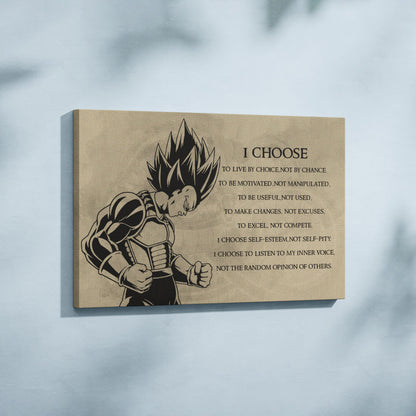 Dragon Ball Z Super Saiyan Vegeta Canvas Wall Art - I Choose - DBZ Motivational Quote Print - Ready to Hang Anime Decor for Boys Room, Man Cave - DR034