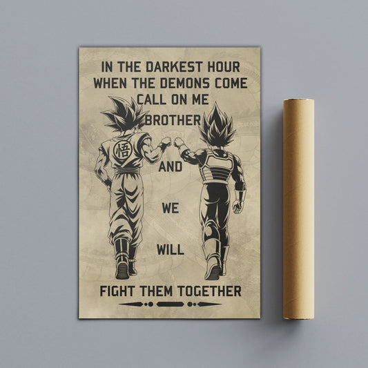 Dragon Ball Super Saiyan Blue Goku & Ultra Ego Vegeta Canvas Wall Art - Motivational Quote “Brother” - Ready to Hang Home Office Decor - DR040