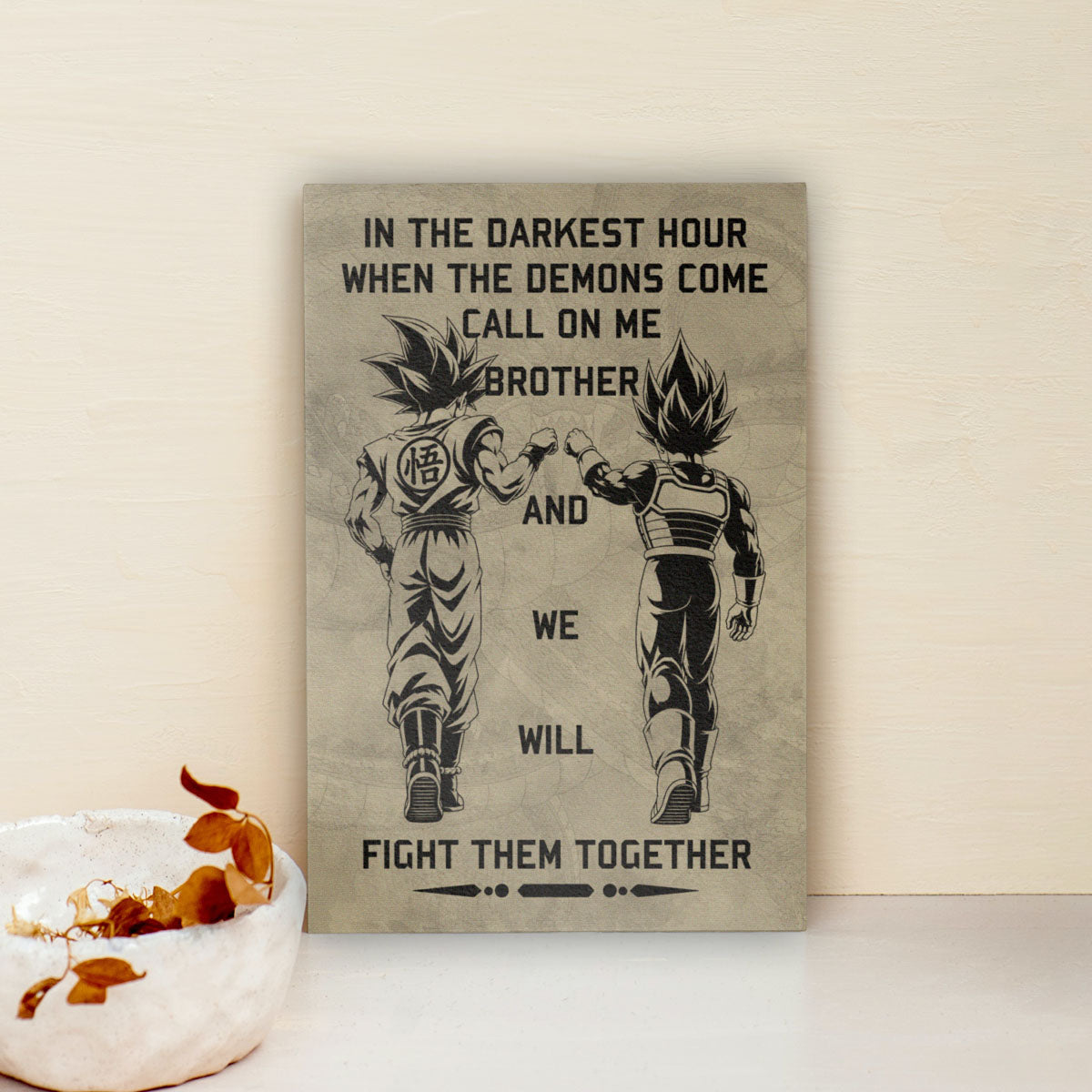 Dragon Ball Super Saiyan Blue Goku & Ultra Ego Vegeta Canvas Wall Art - Motivational Quote “Brother” - Ready to Hang Home Office Decor - DR040
