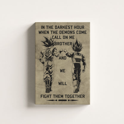 Dragon Ball Super Saiyan Blue Goku & Ultra Ego Vegeta Canvas Wall Art - Motivational Quote “Brother” - Ready to Hang Home Office Decor - DR040