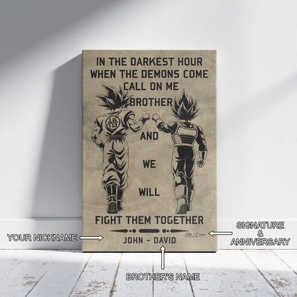 Dragon Ball Super Saiyan Blue Goku & Ultra Ego Vegeta Canvas Wall Art - Motivational Quote “Brother” - Ready to Hang Home Office Decor - DR040
