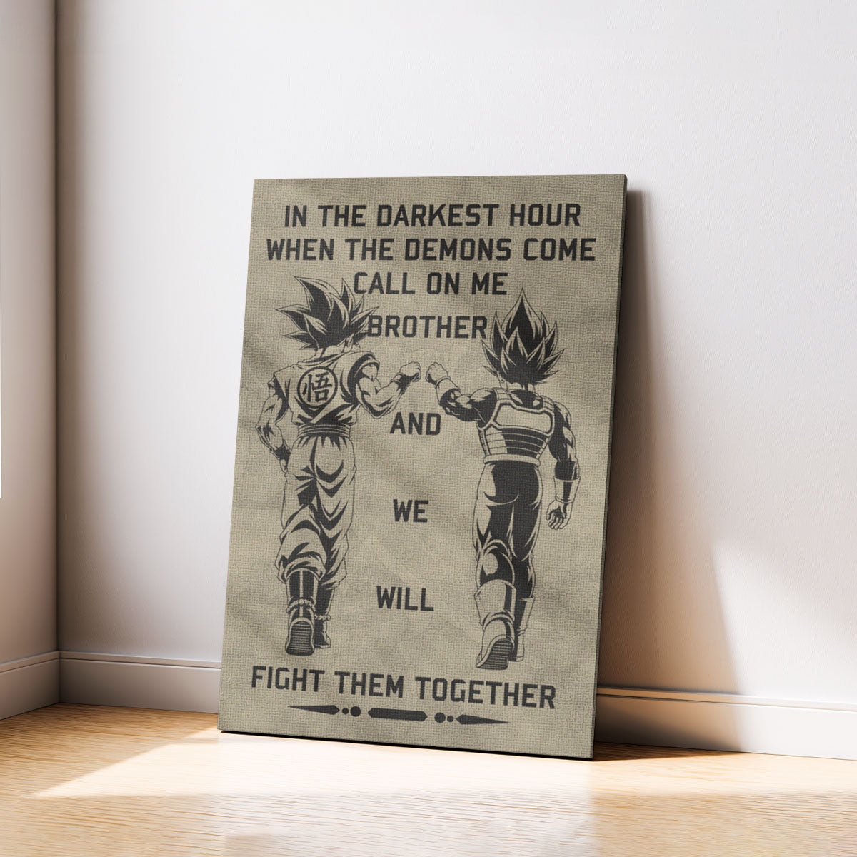 Dragon Ball Super Saiyan Blue Goku & Ultra Ego Vegeta Canvas Wall Art - Motivational Quote “Brother” - Ready to Hang Home Office Decor - DR040