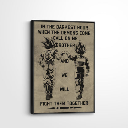 Dragon Ball Super Saiyan Blue Goku & Ultra Ego Vegeta Canvas Wall Art - Motivational Quote “Brother” - Ready to Hang Home Office Decor - DR040