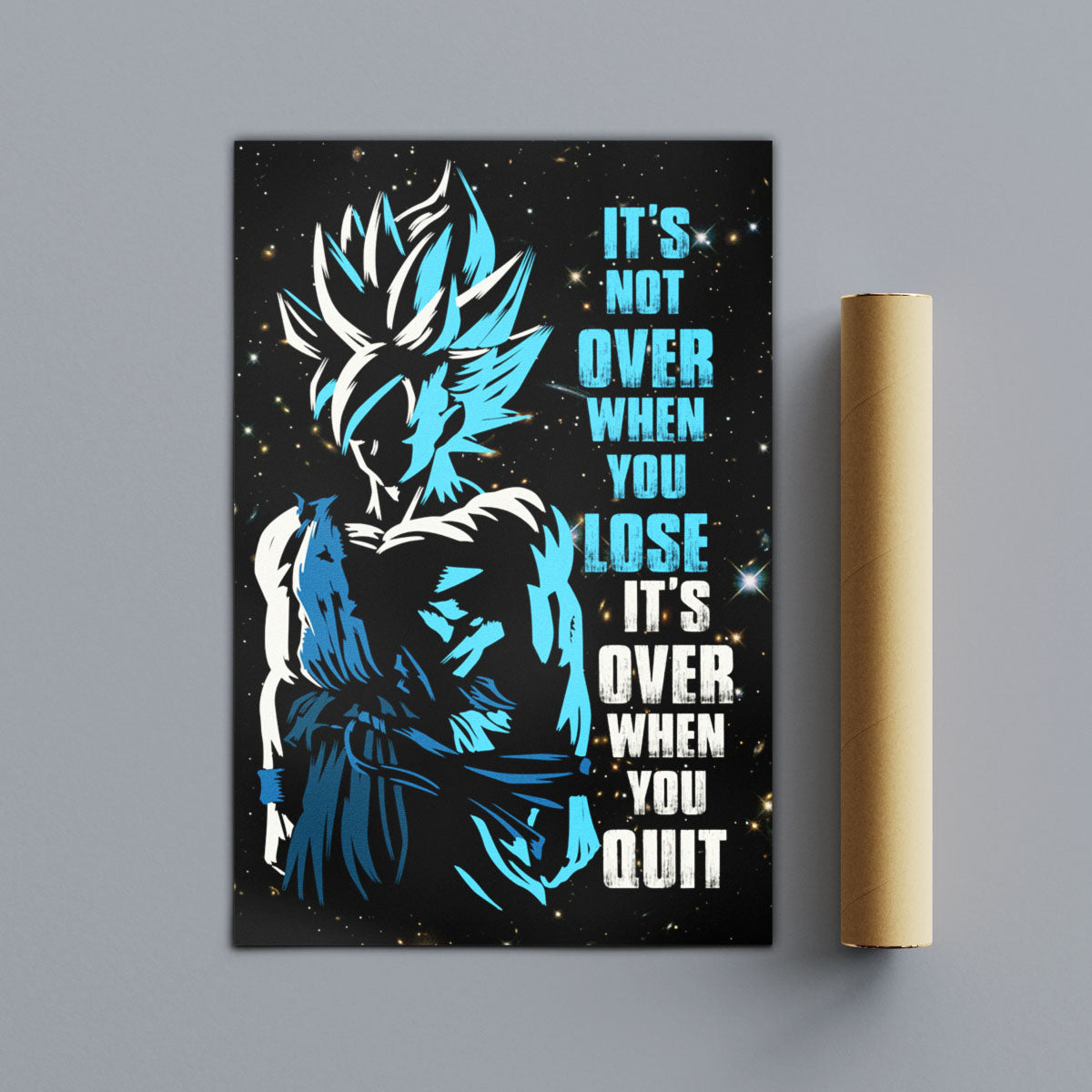 Goku Dragon Ball Super Motivational Canvas Wall Art - Super Saiyan Blue -  It's Not Over When You Lose - Gamer Boy Room Decor Gift - DR048