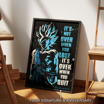 Goku Dragon Ball Super Motivational Canvas Wall Art - Super Saiyan Blue -  It's Not Over When You Lose - Gamer Boy Room Decor Gift - DR048