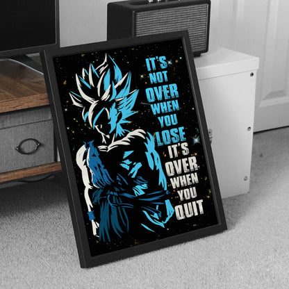 Goku Dragon Ball Super Motivational Canvas Wall Art - Super Saiyan Blue -  It's Not Over When You Lose - Gamer Boy Room Decor Gift - DR048