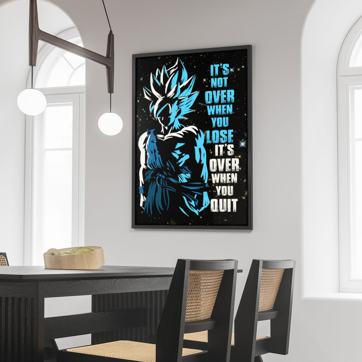 Goku Dragon Ball Super Motivational Canvas Wall Art - Super Saiyan Blue -  It's Not Over When You Lose - Gamer Boy Room Decor Gift - DR048