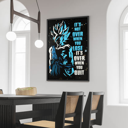 Goku Dragon Ball Super Motivational Canvas Wall Art - Super Saiyan Blue -  It's Not Over When You Lose - Gamer Boy Room Decor Gift - DR048