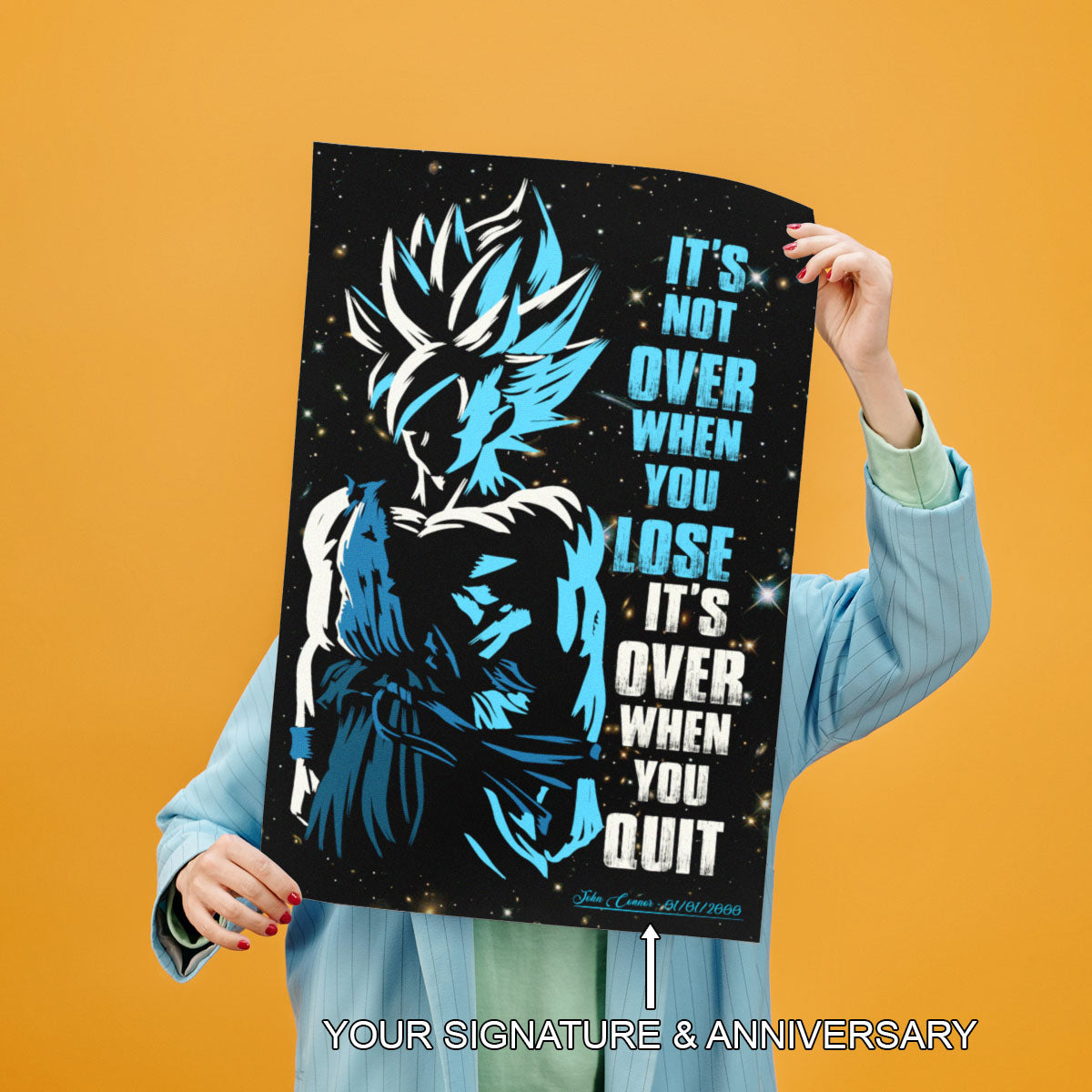 Goku Dragon Ball Super Motivational Canvas Wall Art - Super Saiyan Blue -  It's Not Over When You Lose - Gamer Boy Room Decor Gift - DR048