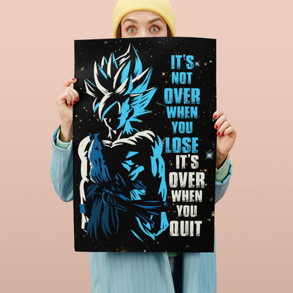 Goku Dragon Ball Super Motivational Canvas Wall Art - Super Saiyan Blue -  It's Not Over When You Lose - Gamer Boy Room Decor Gift - DR048