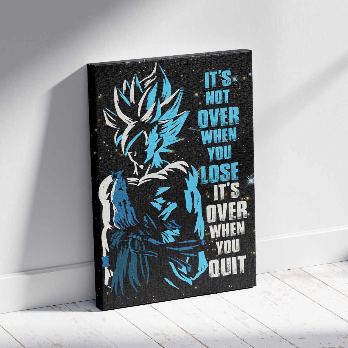Goku Dragon Ball Super Motivational Canvas Wall Art - Super Saiyan Blue -  It's Not Over When You Lose - Gamer Boy Room Decor Gift - DR048