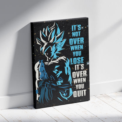 Goku Dragon Ball Super Motivational Canvas Wall Art - Super Saiyan Blue -  It's Not Over When You Lose - Gamer Boy Room Decor Gift - DR048