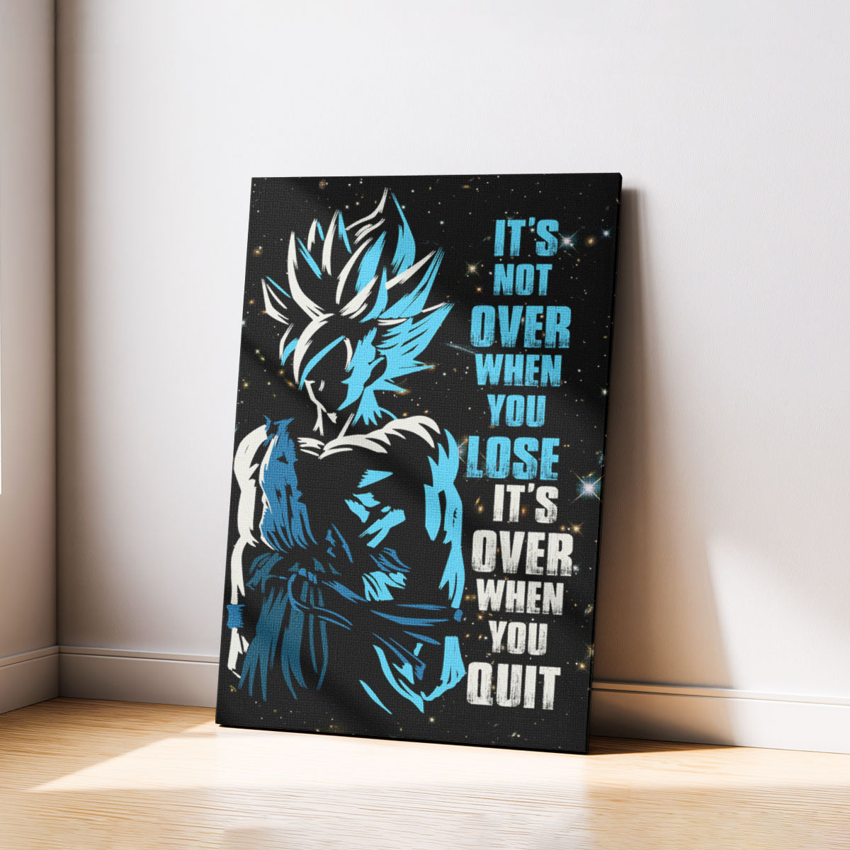 Goku Dragon Ball Super Motivational Canvas Wall Art - Super Saiyan Blue -  It's Not Over When You Lose - Gamer Boy Room Decor Gift - DR048