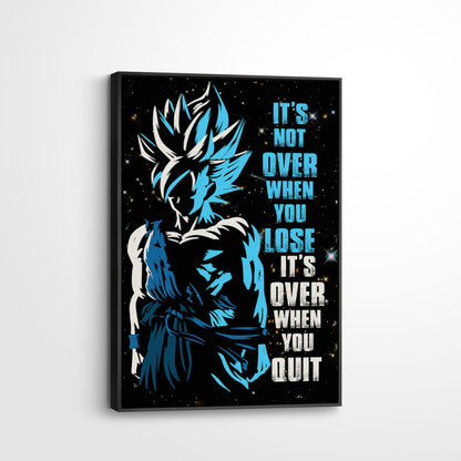 Goku Dragon Ball Super Motivational Canvas Wall Art - Super Saiyan Blue -  It's Not Over When You Lose - Gamer Boy Room Decor Gift - DR048