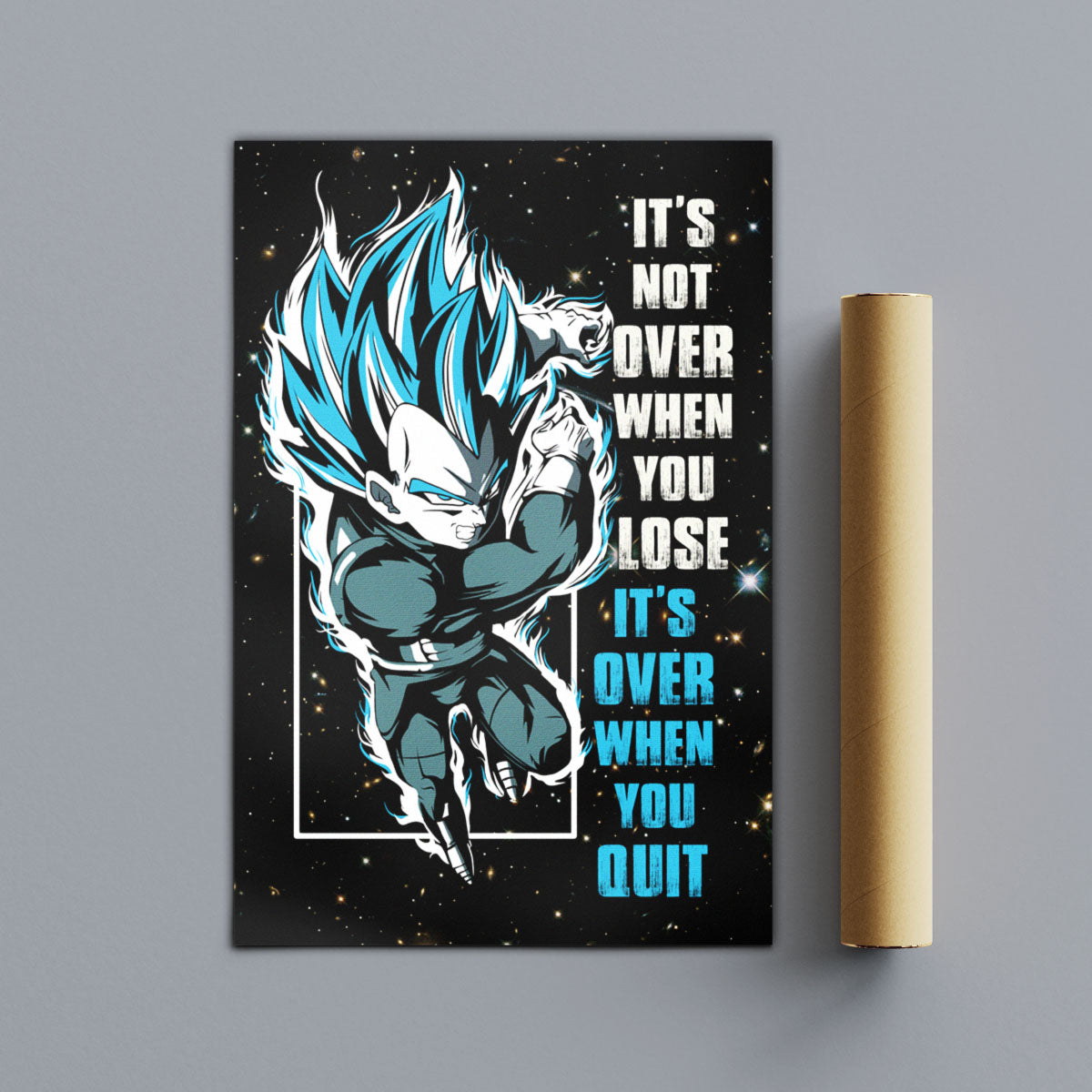 Vegeta Dragon Ball Super Motivational Canvas Wall Art - Super Saiyan Blue -  It's Not Over When You Lose - Gamer Boy Room Decor Gift - DR049