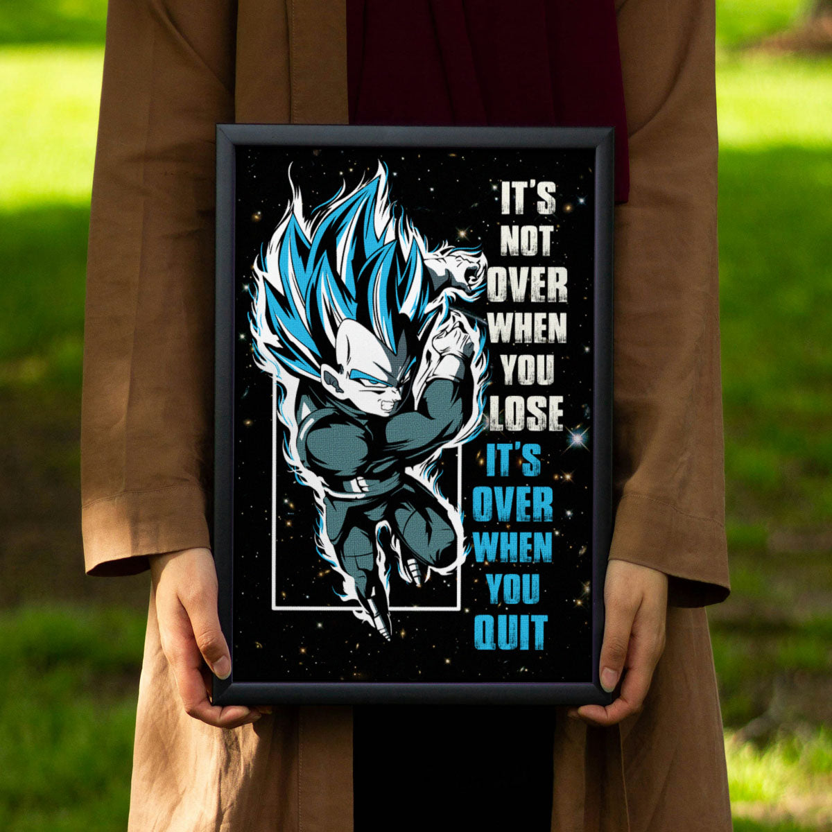 Vegeta Dragon Ball Super Motivational Canvas Wall Art - Super Saiyan Blue -  It's Not Over When You Lose - Gamer Boy Room Decor Gift - DR049