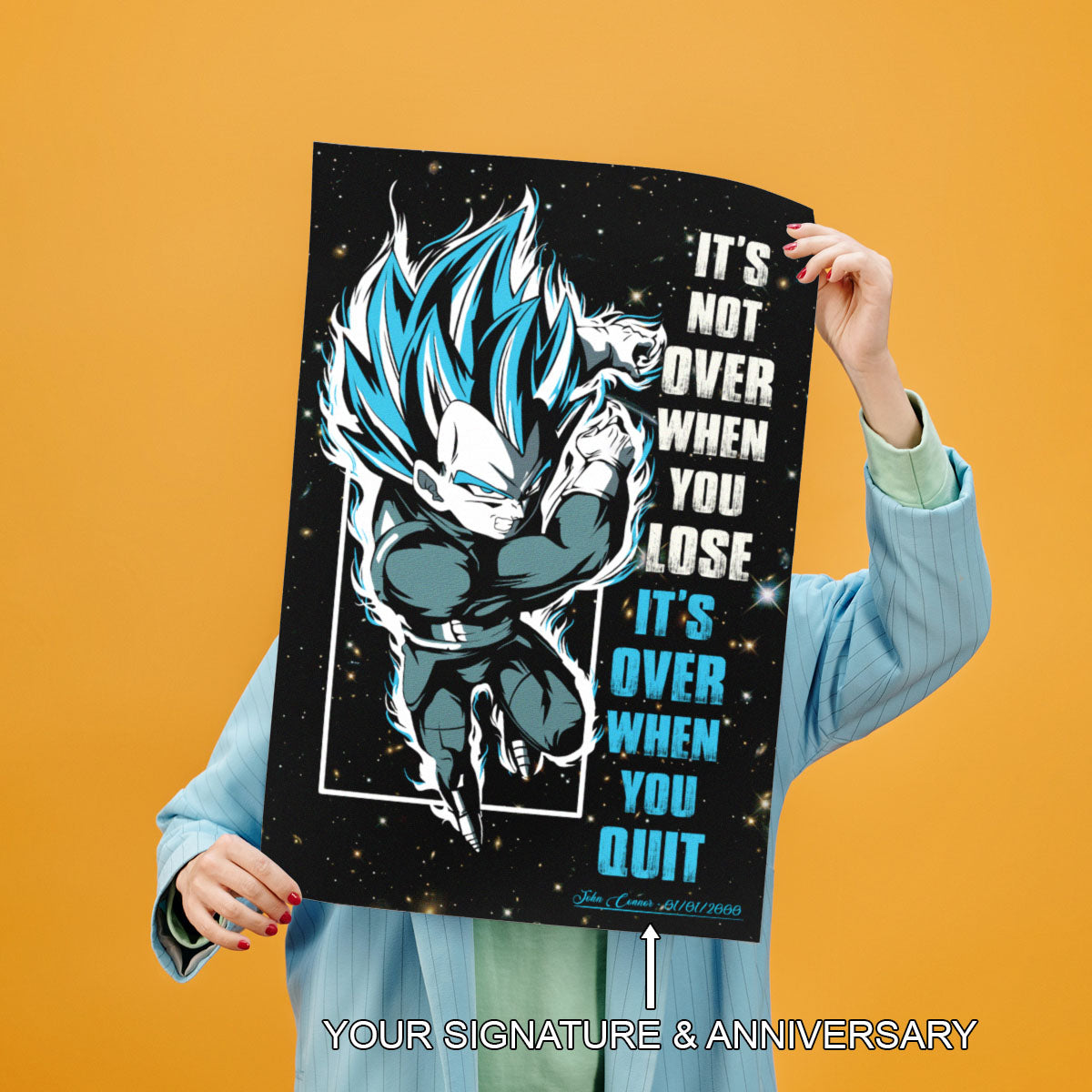 Vegeta Dragon Ball Super Motivational Canvas Wall Art - Super Saiyan Blue -  It's Not Over When You Lose - Gamer Boy Room Decor Gift - DR049