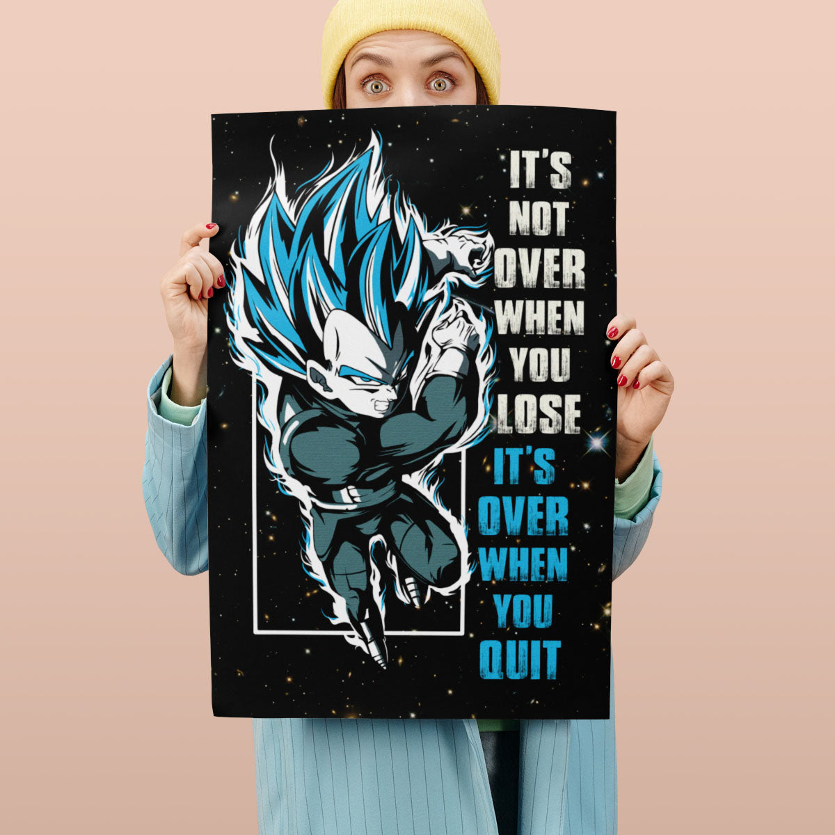 Vegeta Dragon Ball Super Motivational Canvas Wall Art - Super Saiyan Blue -  It's Not Over When You Lose - Gamer Boy Room Decor Gift - DR049