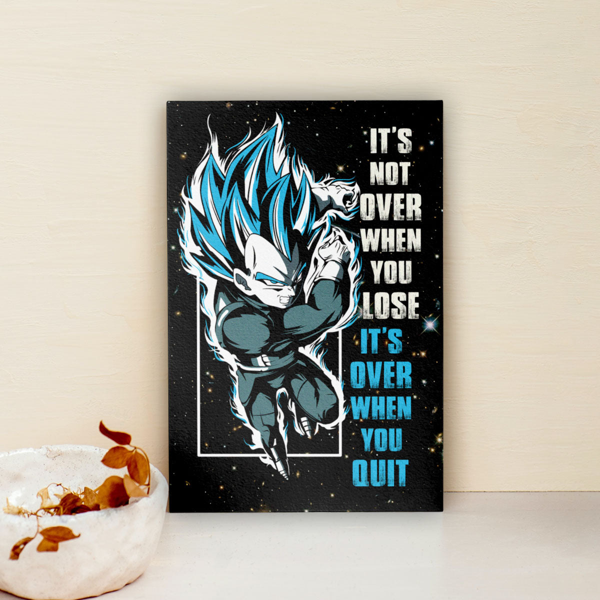 Vegeta Dragon Ball Super Motivational Canvas Wall Art - Super Saiyan Blue -  It's Not Over When You Lose - Gamer Boy Room Decor Gift - DR049
