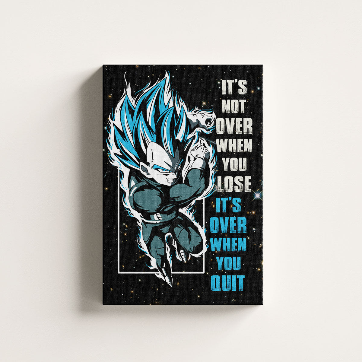 Vegeta Dragon Ball Super Motivational Canvas Wall Art - Super Saiyan Blue -  It's Not Over When You Lose - Gamer Boy Room Decor Gift - DR049