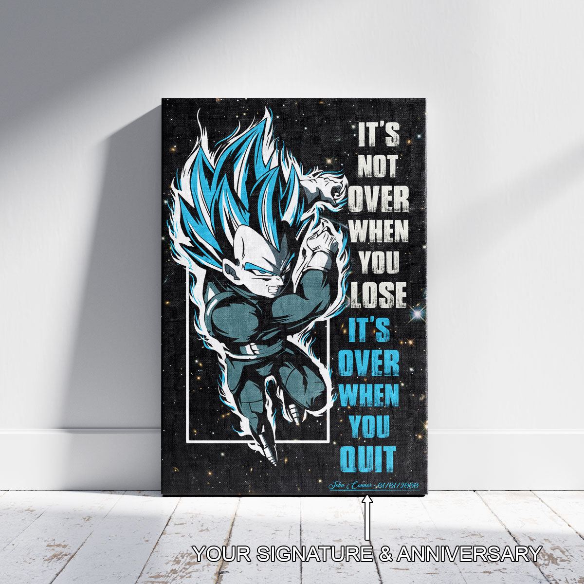 Vegeta Dragon Ball Super Motivational Canvas Wall Art - Super Saiyan Blue -  It's Not Over When You Lose - Gamer Boy Room Decor Gift - DR049
