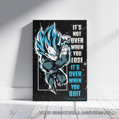Vegeta Dragon Ball Super Motivational Canvas Wall Art - Super Saiyan Blue -  It's Not Over When You Lose - Gamer Boy Room Decor Gift - DR049