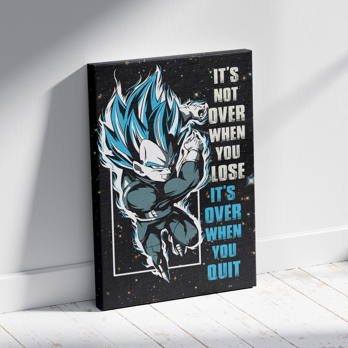 Vegeta Dragon Ball Super Motivational Canvas Wall Art - Super Saiyan Blue -  It's Not Over When You Lose - Gamer Boy Room Decor Gift - DR049