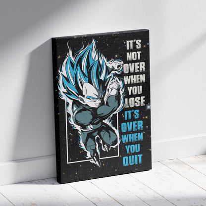 Vegeta Dragon Ball Super Motivational Canvas Wall Art - Super Saiyan Blue -  It's Not Over When You Lose - Gamer Boy Room Decor Gift - DR049