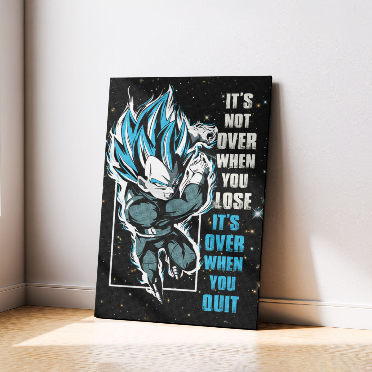 Vegeta Dragon Ball Super Motivational Canvas Wall Art - Super Saiyan Blue -  It's Not Over When You Lose - Gamer Boy Room Decor Gift - DR049