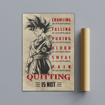 Goku Super Saiyan Canvas Wall Art - Dragon Ball Z Motivational Quote “Quitting Is Not” Print - Ready to Hang Gym Workout Decor - DR055