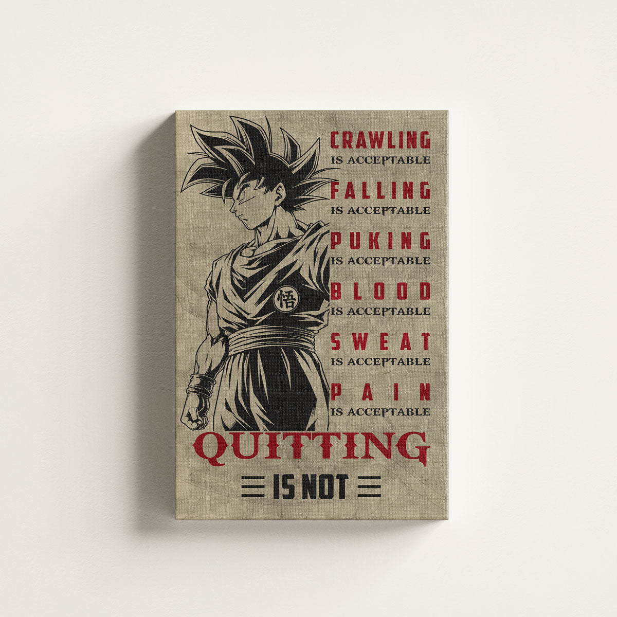 Goku Super Saiyan Canvas Wall Art - Dragon Ball Z Motivational Quote “Quitting Is Not” Print - Ready to Hang Gym Workout Decor - DR055