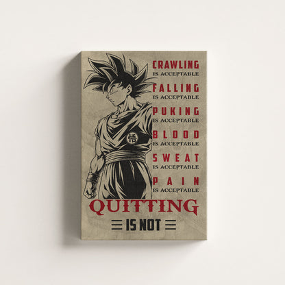 Goku Super Saiyan Canvas Wall Art - Dragon Ball Z Motivational Quote “Quitting Is Not” Print - Ready to Hang Gym Workout Decor - DR055