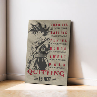 Goku Super Saiyan Canvas Wall Art - Dragon Ball Z Motivational Quote “Quitting Is Not” Print - Ready to Hang Gym Workout Decor - DR055